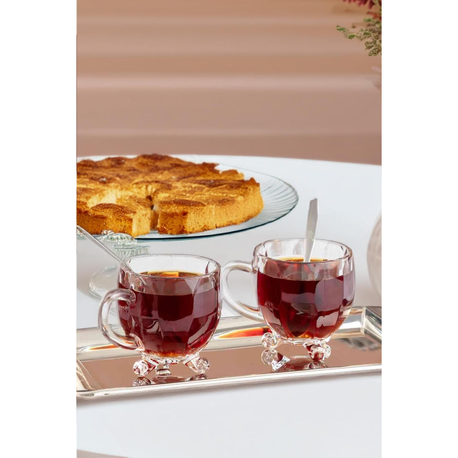 Richard 4'lü Cam Çay Fincanı 170cc Ayaklı Bardak - Kulplu Çay Kahve Bardağı