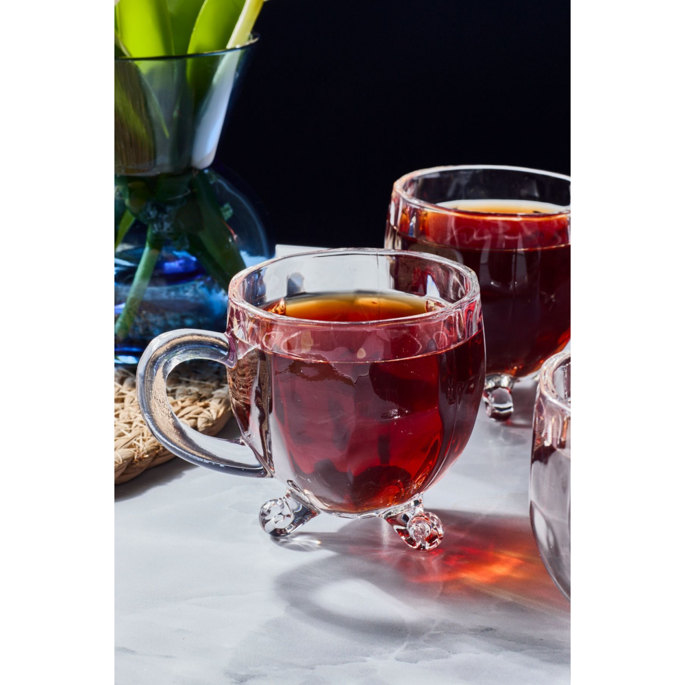 Richard 4'lü Cam Çay Fincanı 170cc Ayaklı Bardak - Kulplu Çay Kahve Bardağı