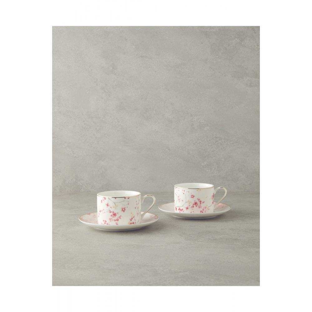 Sakura Style New Bone China 4 Parça 2 Kişilik Çay Fincanı Takımı Açık Pembe