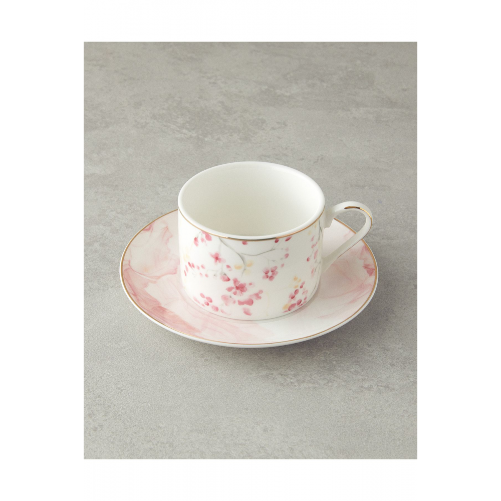 Sakura Style New Bone China 4 Parça 2 Kişilik Çay Fincanı Takımı Açık Pembe