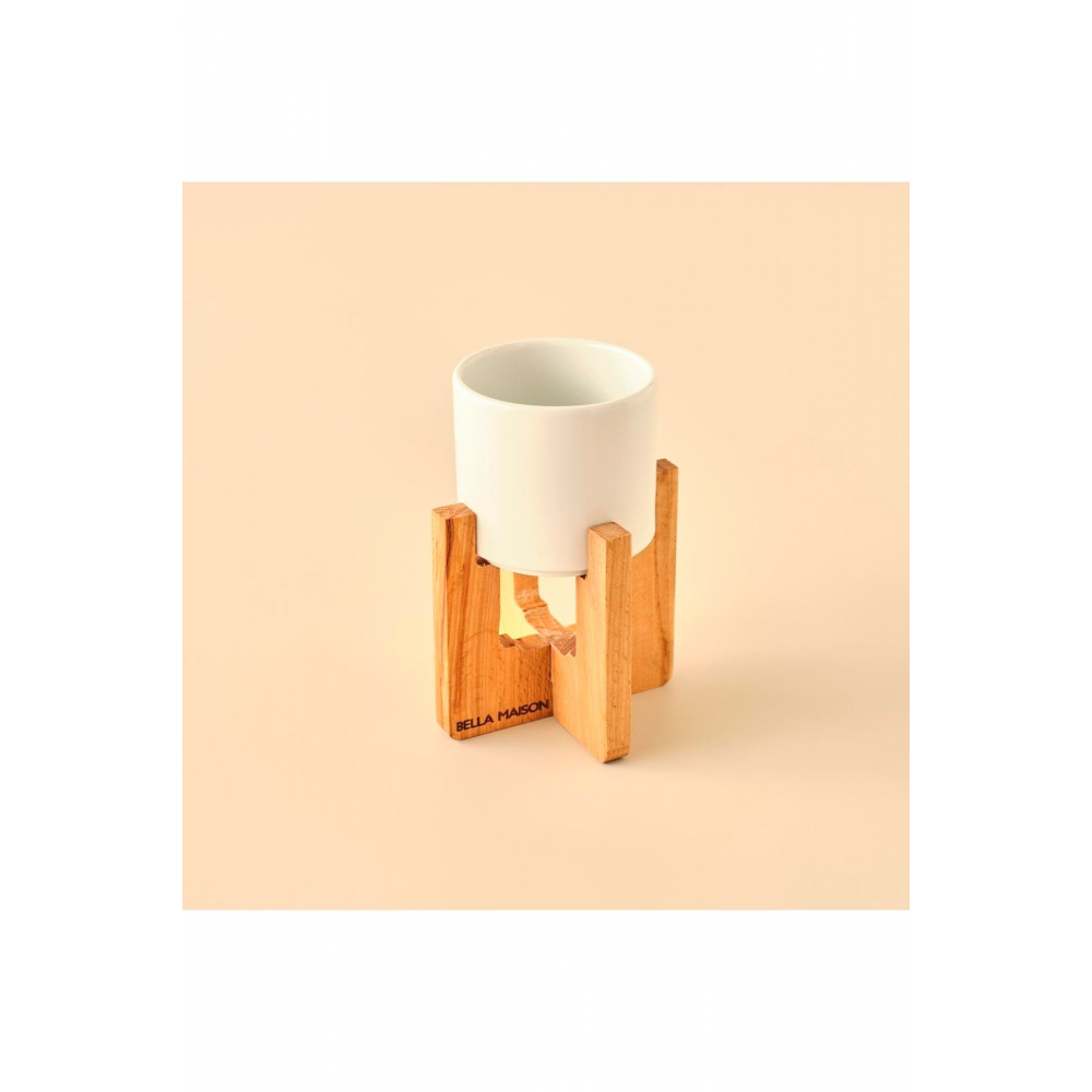 Person Ahşap Standlı Porselen Fondü Seti Beyaz (13x11 Cm)