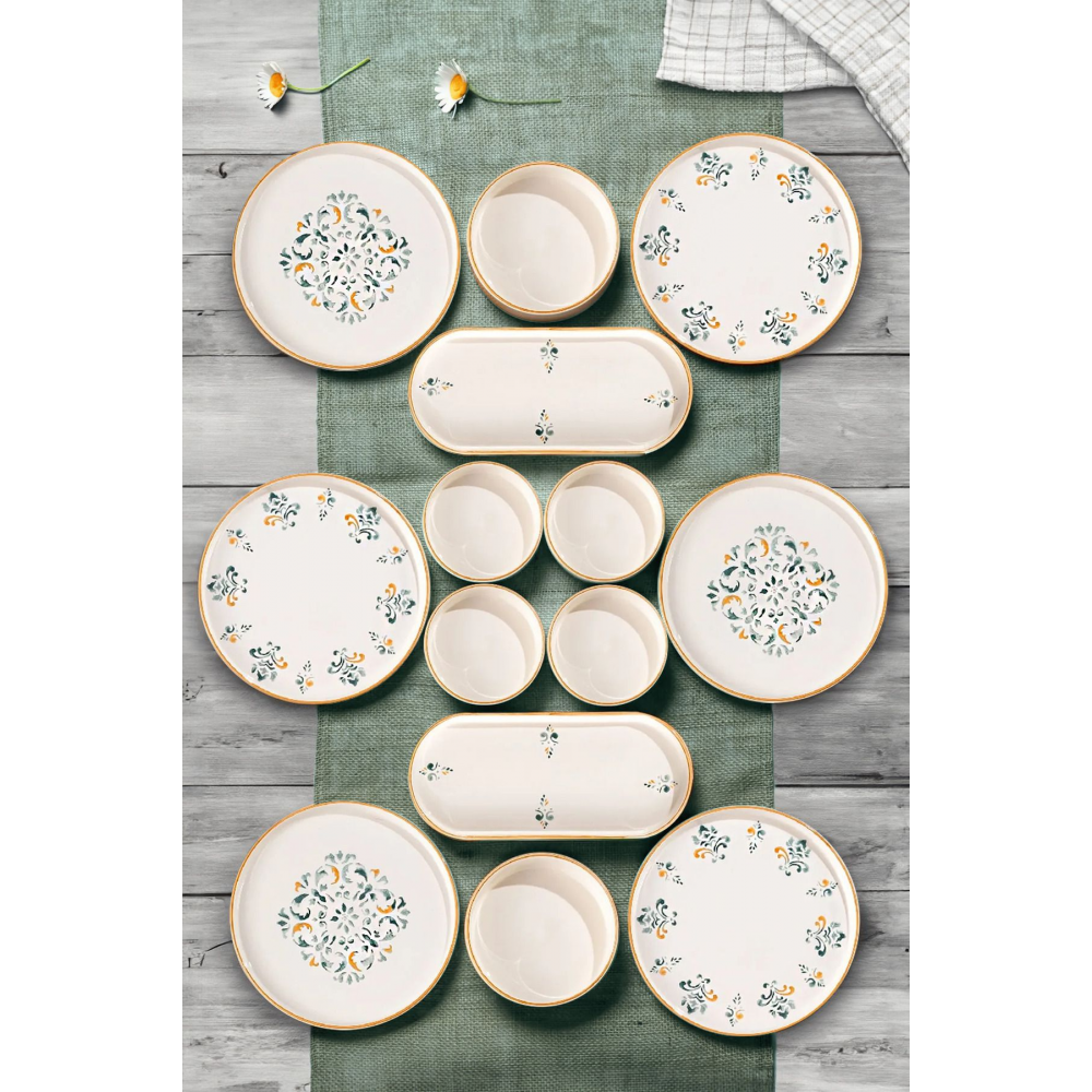 14 Parça 6 Kişilik D-Harma Stackable Kahvaltı Takımı  Lüx Kahvaltılık Sunum Seti Tabağı