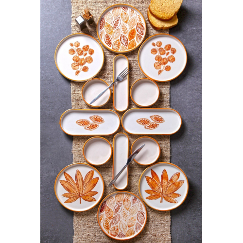 14 Parça 6 Kişilik Handmade Kahve Yaprak Kahvaltı Takımı - Lüx Kahvaltılık Sunum Seti