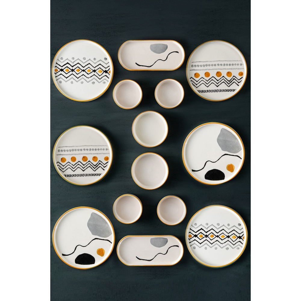 Axial 14 Parça 6 Kişilik Stackable Kahvaltı Takımı - Lüx Kahvaltılık Sunum Seti Tabağı