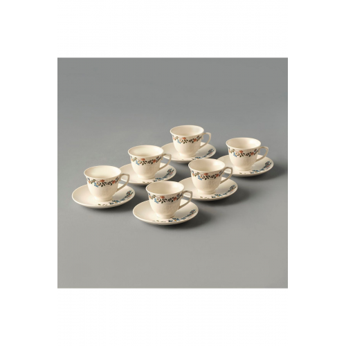 Vintage Porselen 6'lı Kahve Fincanı Takımı Mavi (90 cc)