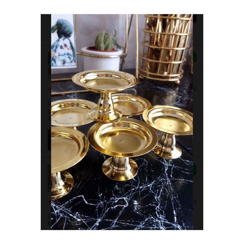Dekoratif Gold Kaplama 6 Lı Makaronluk Kahve Yanı Sunumluk Lokumluk Lüx