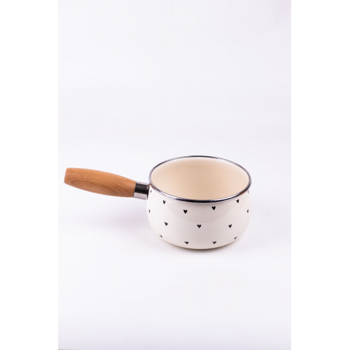 Black Cupid Ahşap Saplı Kalp Desenli Emaye Sos Tavası 1,3 Litre