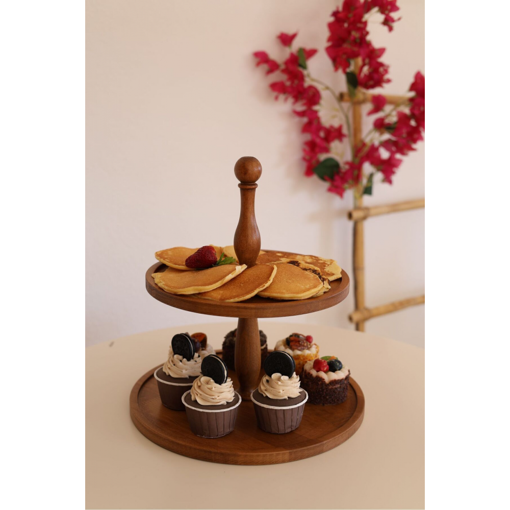 5li 2 Katlı Kek Standı, 25 Cm Pastalık, 25 Cm Risus, 17x25 Risus,25x25 Piramit Ahşap Çeyiz Seti