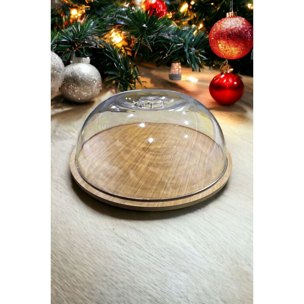 Ahşap Stand Akrilik Kap Büyük Kek Fanus (stand 31.5/kap 30cm)