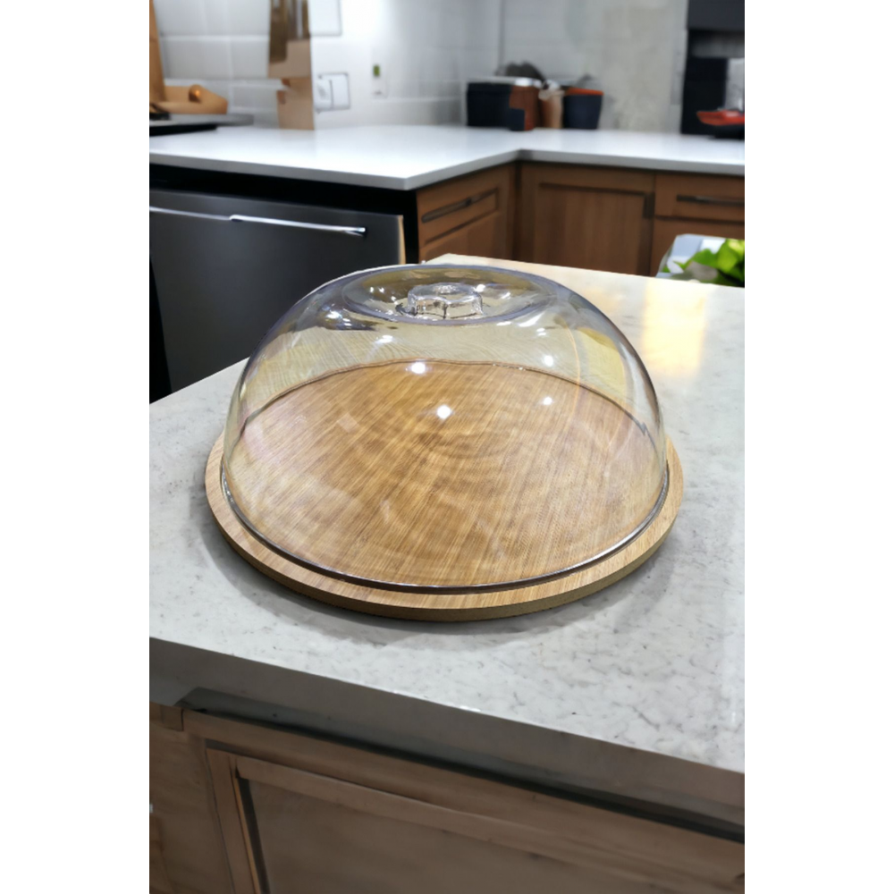 Ahşap Stand Akrilik Kap Büyük Kek Fanus (stand 31.5/kap 30cm)
