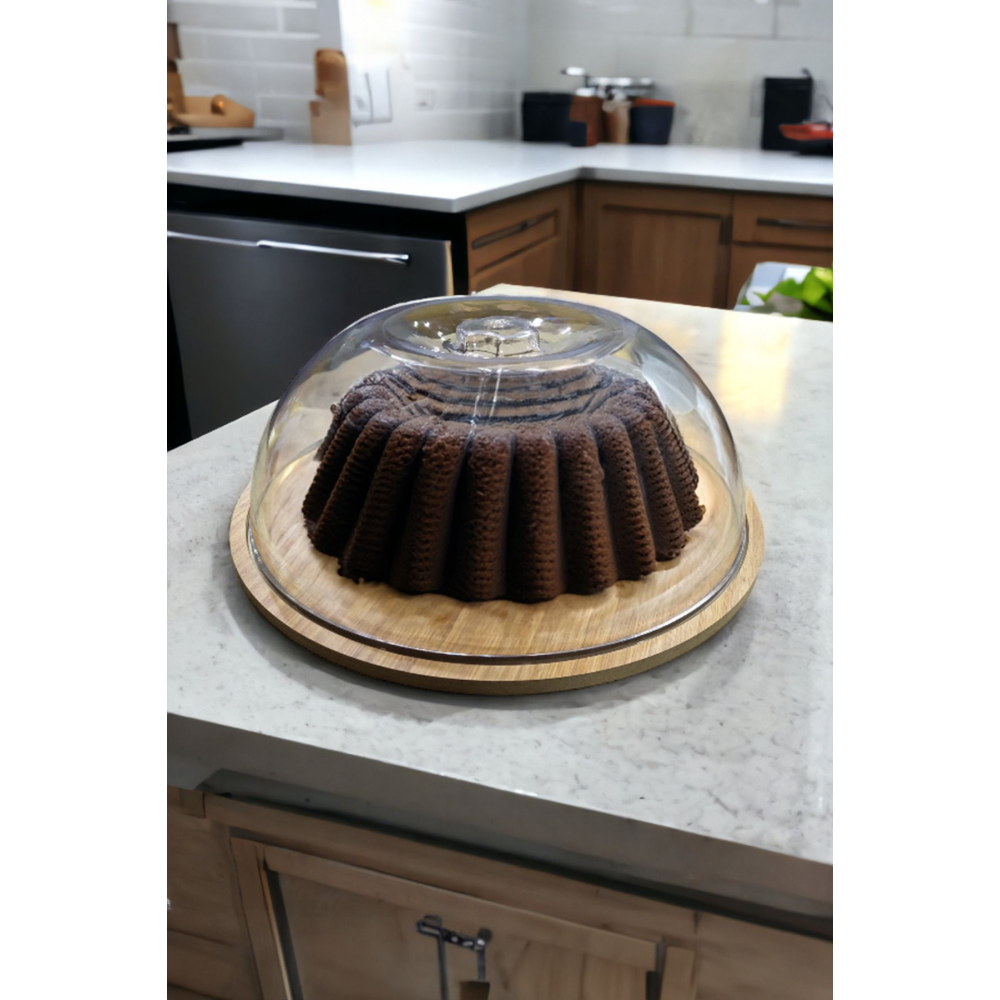 Ahşap Stand Akrilik Kap Büyük Kek Fanus (stand 31.5/kap 30cm)