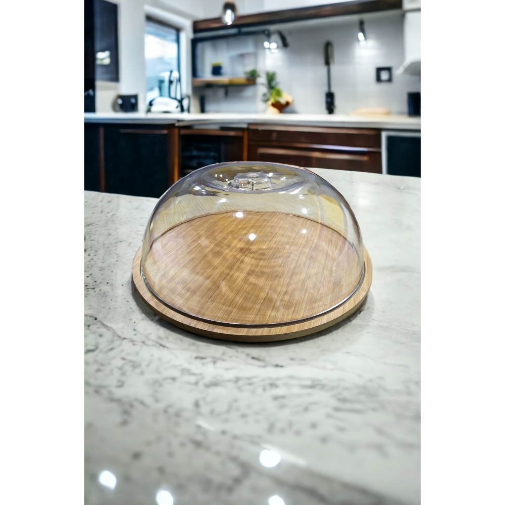 Ahşap Stand Akrilik Kap Büyük Kek Fanus (stand 31.5/kap 30cm)