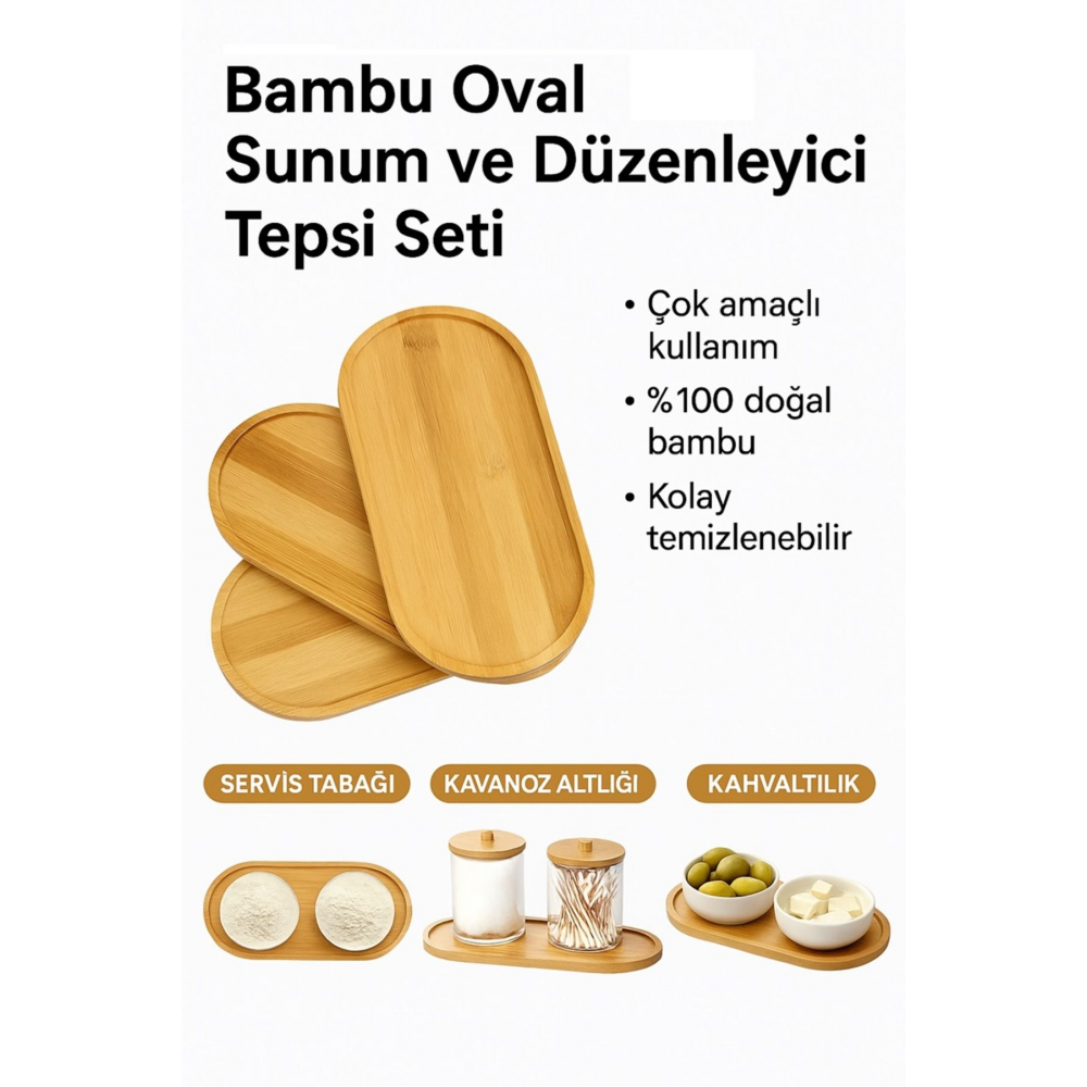Bambu Oval Sunum Ve Servis Tepsisi - Şık Ahşap Görünümlü Tepsi, Yağdanlık Altlığı, Mutfak Ve Banyo