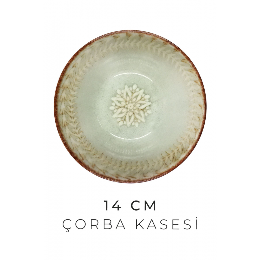 18 Parça 6 Kişilik Vintage New Bone Porselen Yemek Takımı  - Çorba Servis Yemek Tabağı Seti