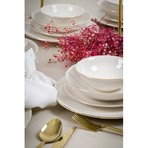 Hayal Altın Yaldız 24 Parça 6 Kişilik Porselen Yemek Takımı Kırık Beyaz