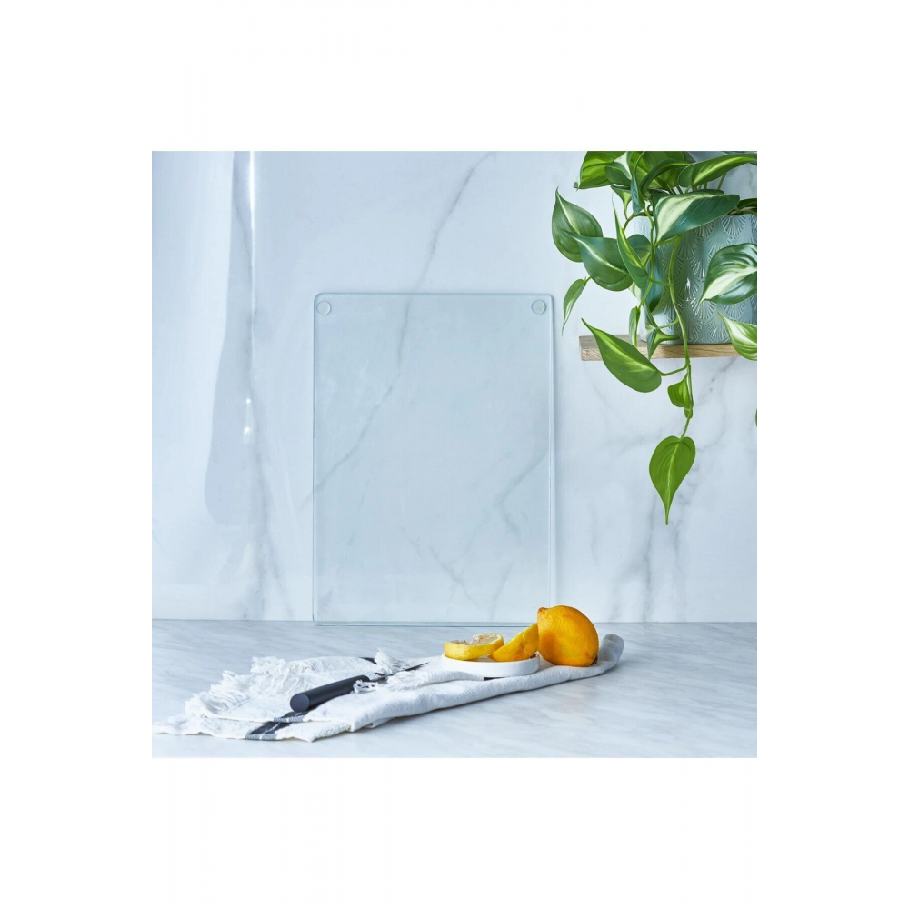 Şeffaf Temperli Cam Kesme Tahtası - Çizilmeye Dayanıklı, Isıya Dayanıklı, Kırılmaya Dayanıklı 25*35