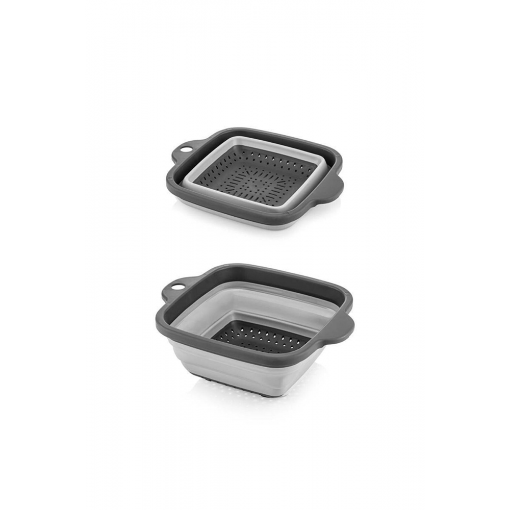 4'lü Akordiyon Katlanır Süzgeç Seti - Mutfak Çeyiz Seti (akordeon Saplı Pirinç Süzgeci Huni Gri)