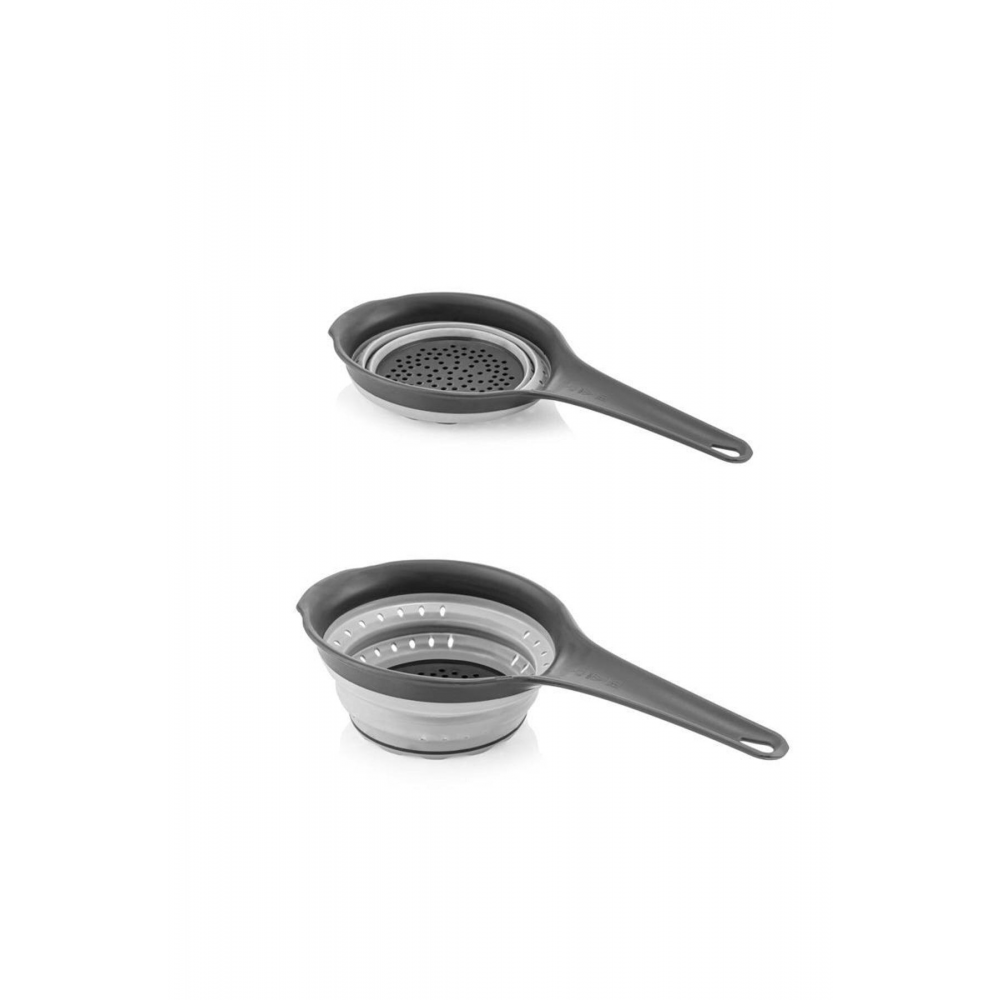 4'lü Akordiyon Katlanır Süzgeç Seti - Mutfak Çeyiz Seti (akordeon Saplı Pirinç Süzgeci Huni Gri)