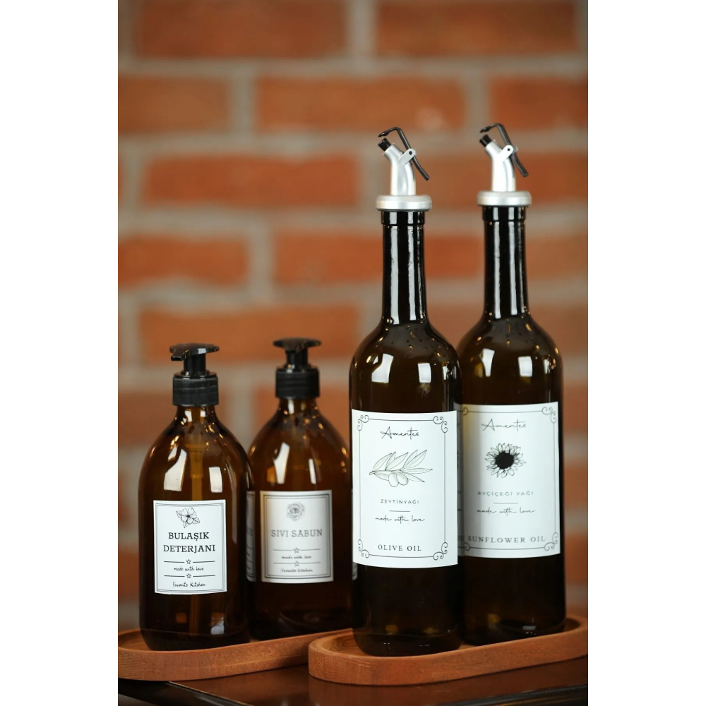 4'lü 2'li Amber 750ml Yağdanlık 2'li Amber Sabunluk Mutfak Yağlık Sabunluk Set