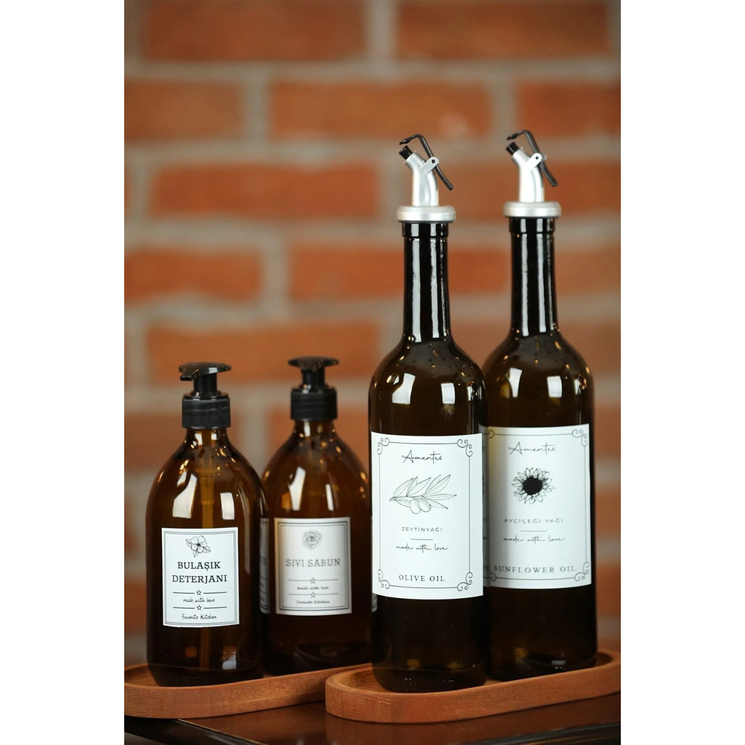 4'lü 2'li Amber 750ml Yağdanlık 2'li Amber Sabunluk Mutfak Yağlık Sabunluk Set