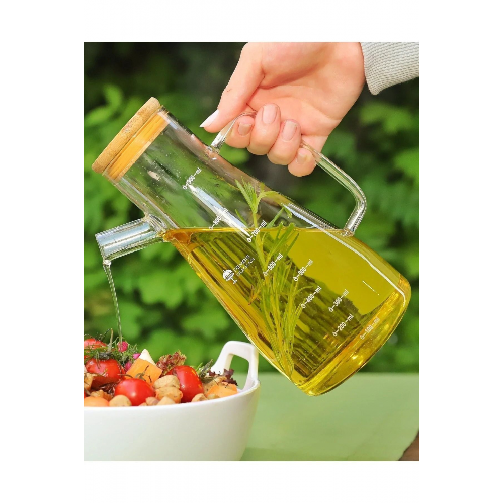 Bambu Kapaklı Vakumlu Borosilikat 3'lü Set Cam Yağlık Sirkelik Bambu Altlık