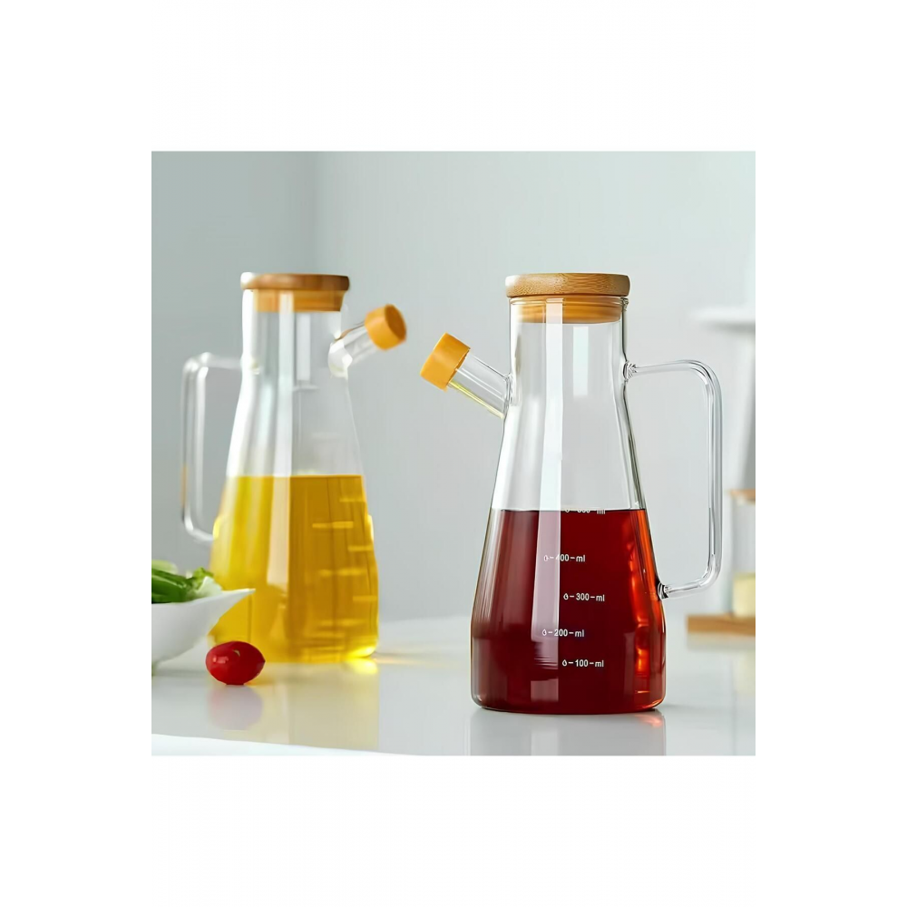 Bambu Kapaklı Vakumlu Borosilikat 3'lü Set Cam Yağlık Sirkelik Bambu Altlık