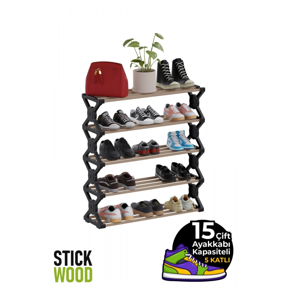 5 Katlı 1.sınıf Süper Kalite Ahşap Ayakkabılık 2 Yıl Garantili Sw - 6-05
