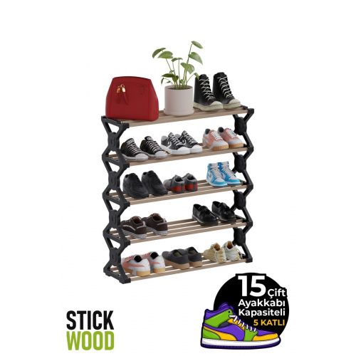 5 Katlı 1.sınıf Süper Kalite Ahşap Ayakkabılık 2 Yıl Garantili Sw - 6-05