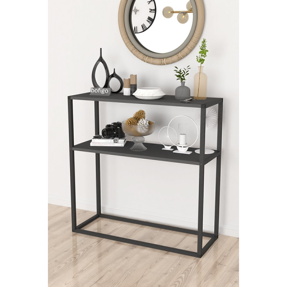 Metal Ayaklı Dresuar Dekoratif Raflı Dresuar Konsol Metal Dresuar Antrasit