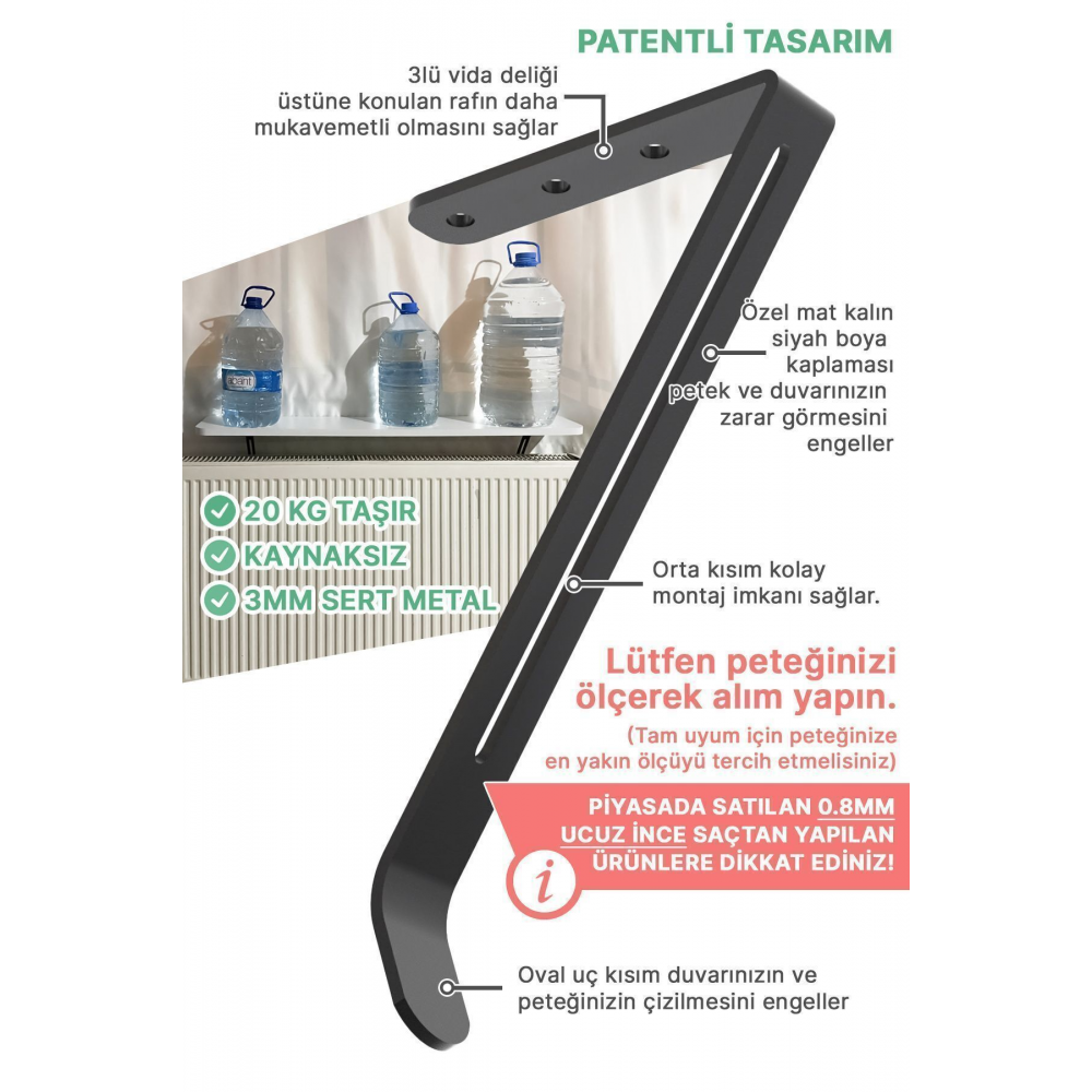 Montajsız Petek Üstü Uçan Raf Dresuar Kalorifer Peteği Rafı Kitaplık 60 X 18 Cm Beyaz Oval Kesim