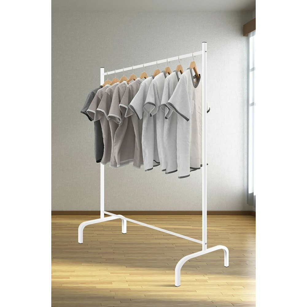 135 cm Metal Askılık Portatif Konfeksiyon Elbise Askısı Beyaz (104x135x45cm) Metal 104 cm Beyaz