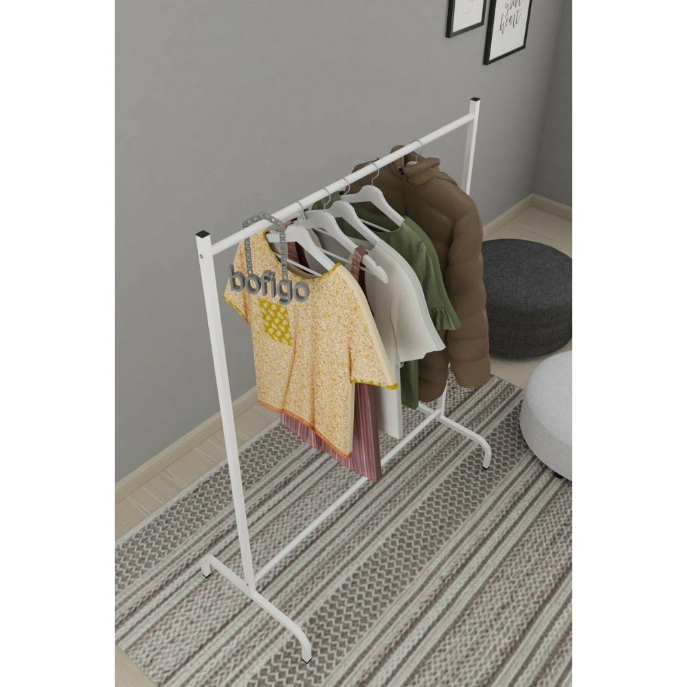 135 cm Metal Askılık Portatif Konfeksiyon Elbise Askısı Beyaz (104x135x45cm) Metal 104 cm Beyaz