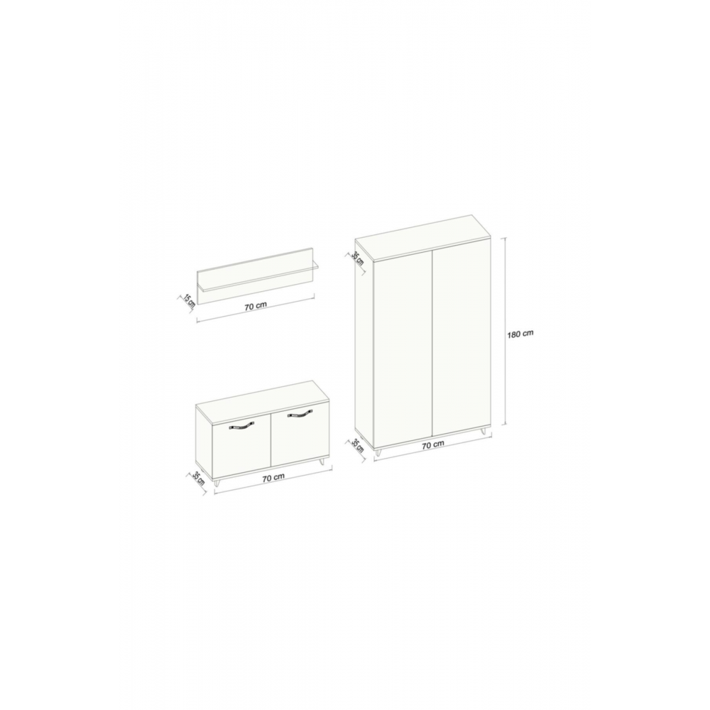 Ae-1075 Poli Vestiyer Takımı 2 Kapaklı Beyaz Askılıklı