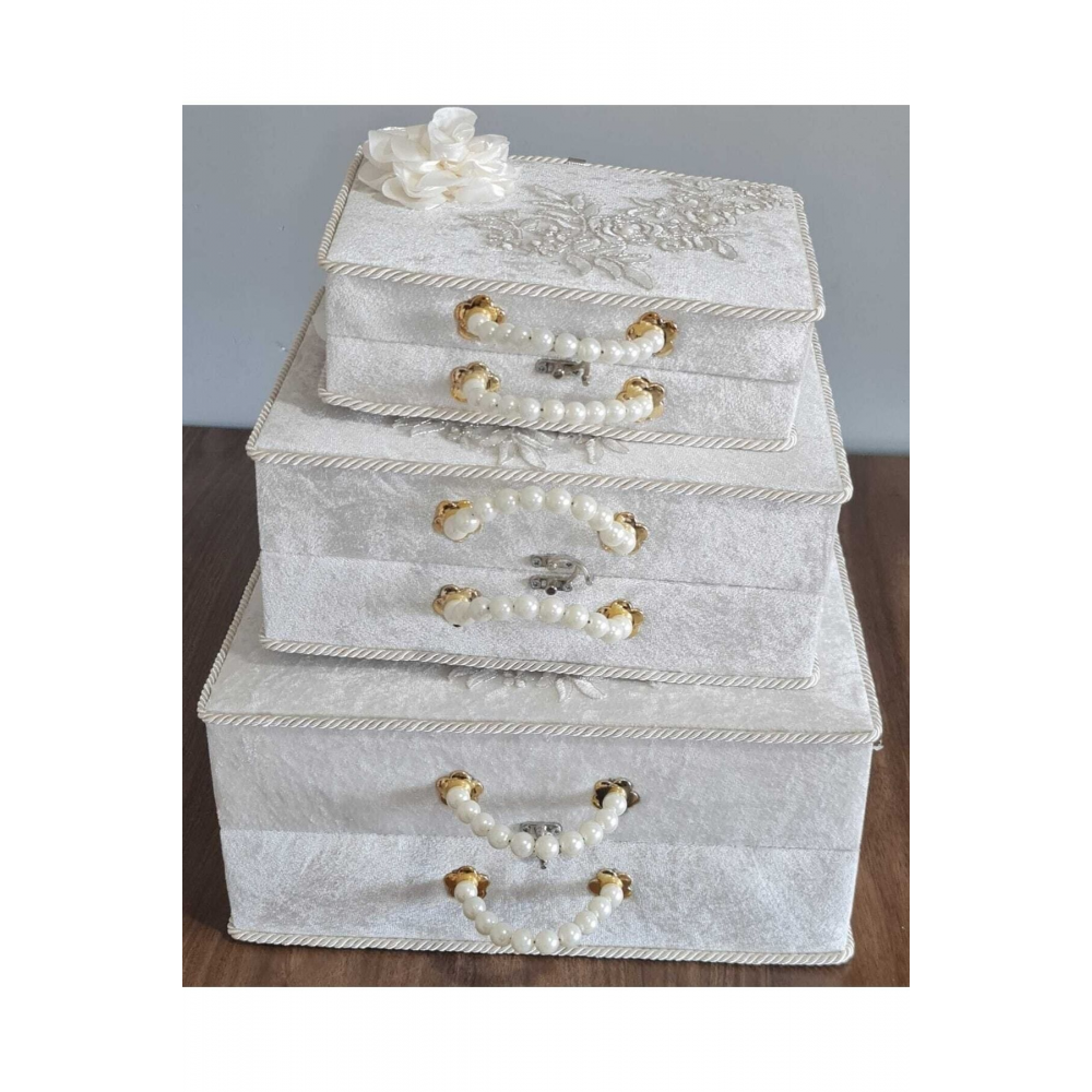 Söz Nişan Bohça Gelin Düğün Çeyiz 3 Lü Set Güllü