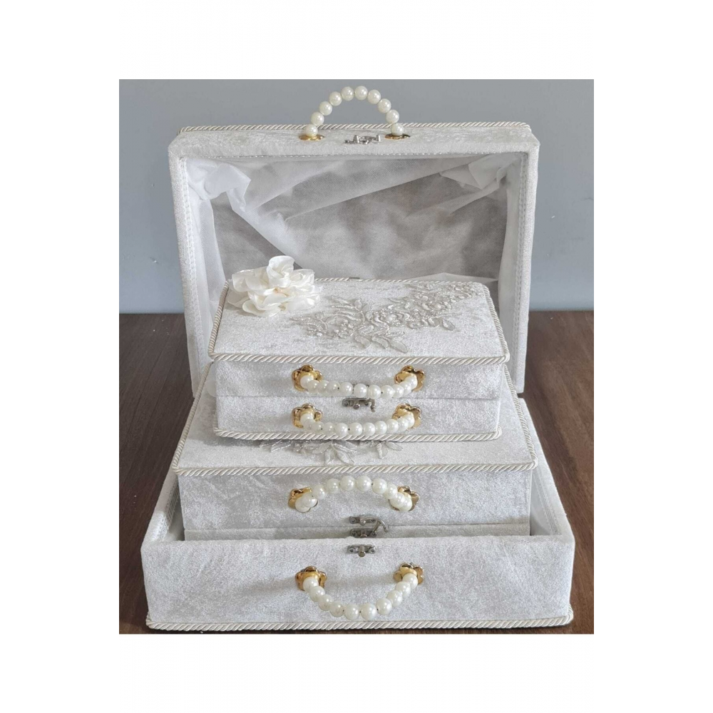 Söz Nişan Bohça Gelin Düğün Çeyiz 3 Lü Set Güllü