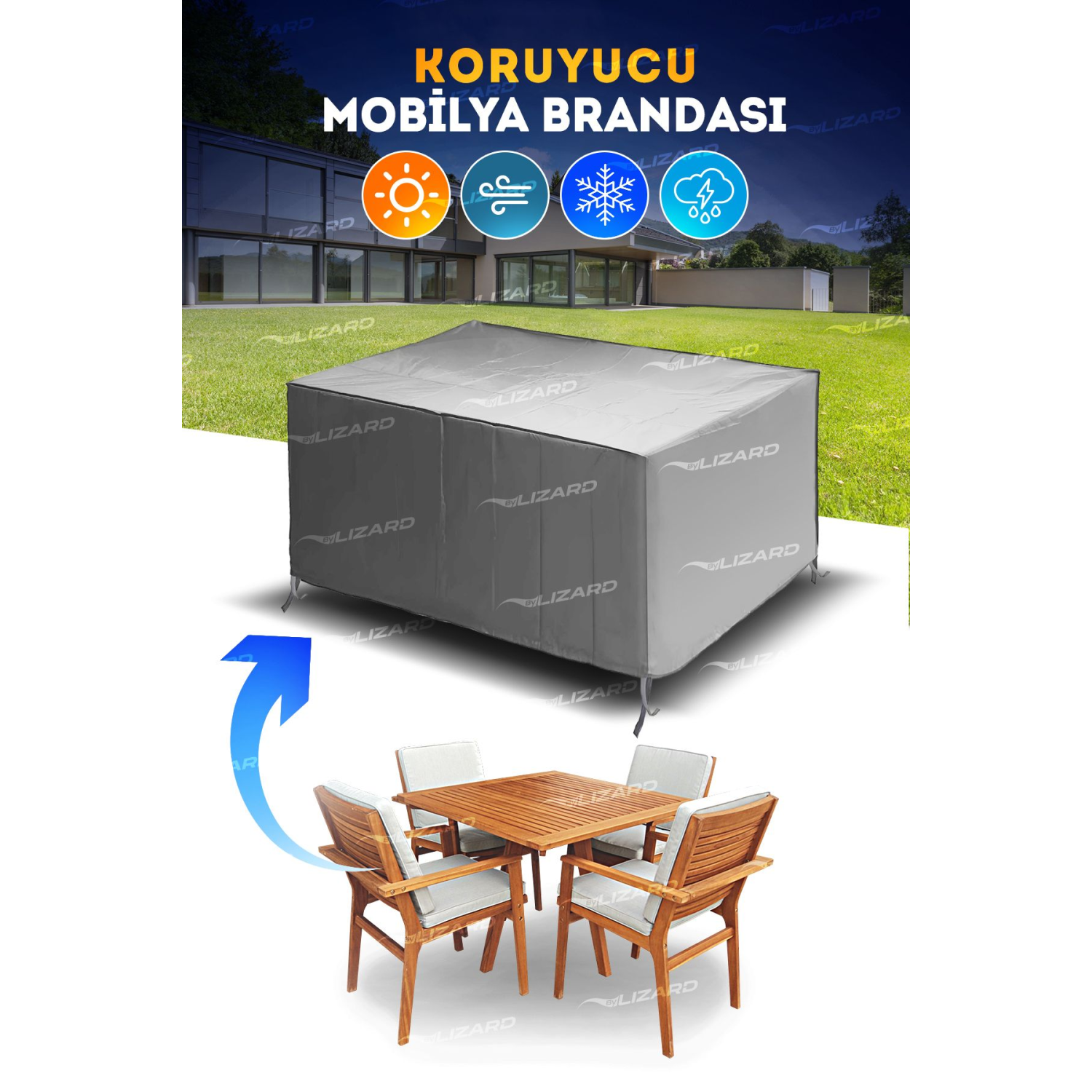 Bahçe Mobilya Koruma Örtüsü Branda 320x200x75 Cm Su Geçirmez