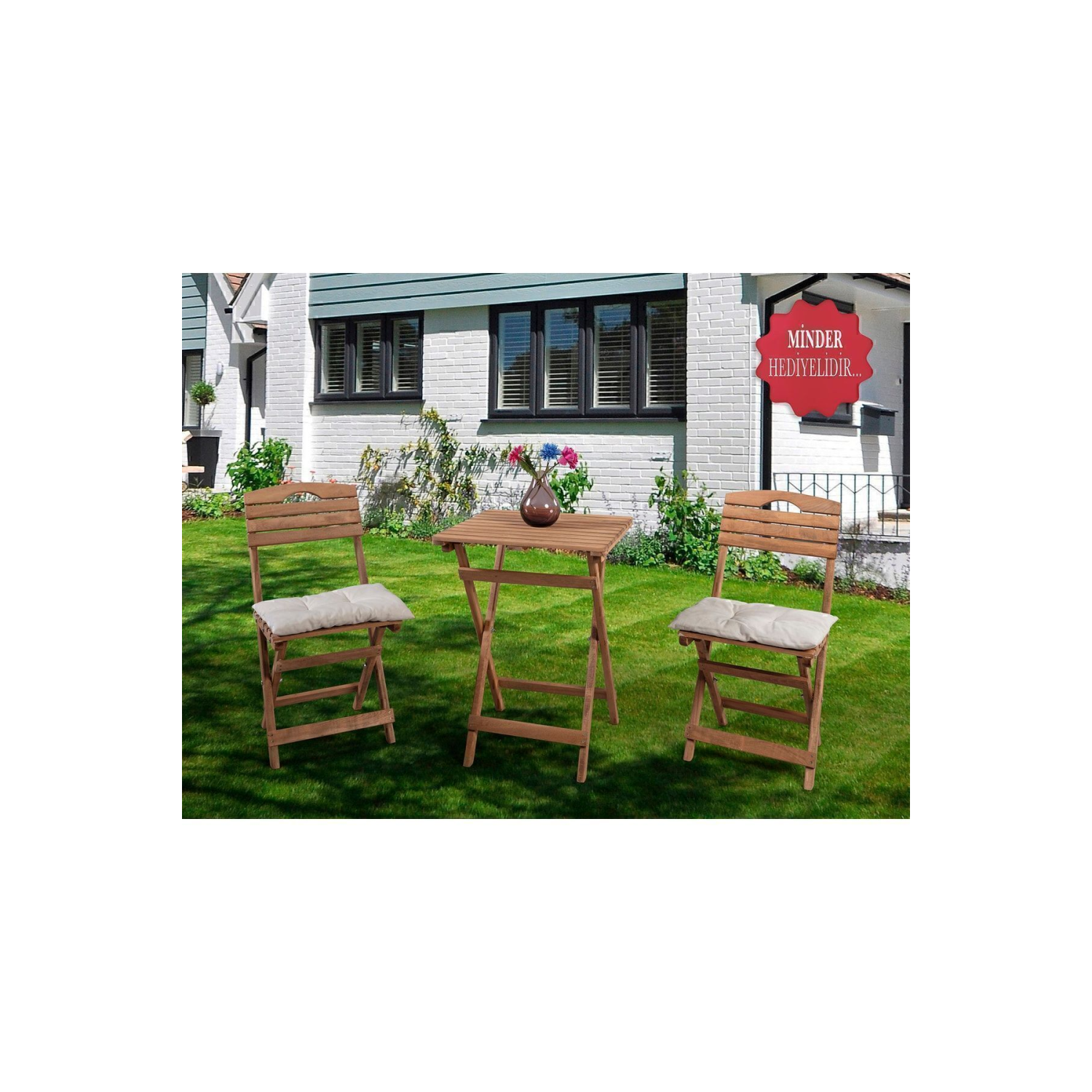 Bahçe Balkon Mutfak 3’lü Bistro Seti Minderli