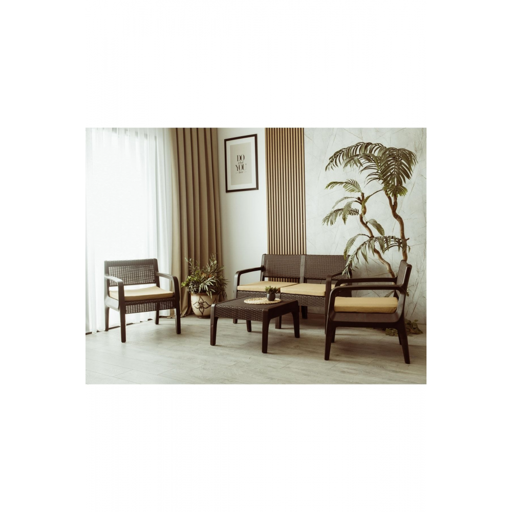 Lüx Sofia  Bahçe Balkon Teras 4 Kişilik Minderli Sehpalı Raddan Ergonomik  Oturma Grubu 2 1 1