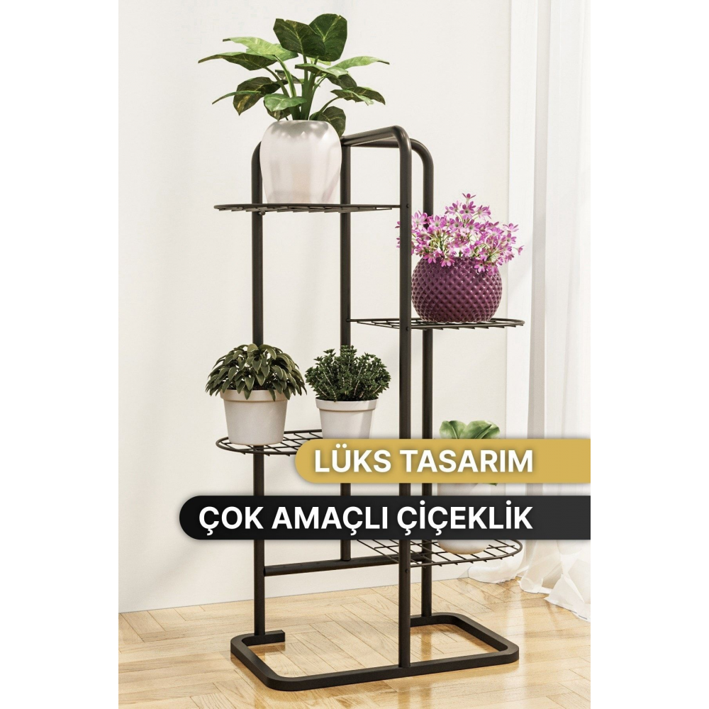 4 Katlı Metal Çiçeklik Dekoratif Lüks Bahçe Mobilyası  Bahçe Balkon Rafı