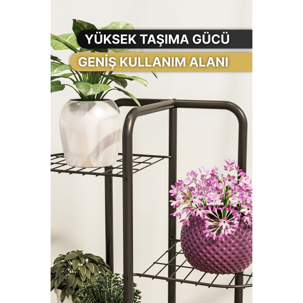 4 Katlı Metal Çiçeklik Dekoratif Lüks Bahçe Mobilyası  Bahçe Balkon Rafı