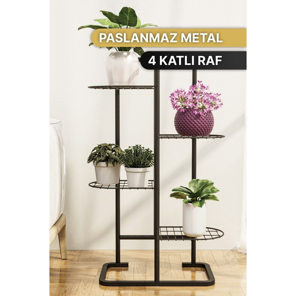 4 Katlı Metal Çiçeklik Dekoratif Lüks Bahçe Mobilyası  Bahçe Balkon Rafı