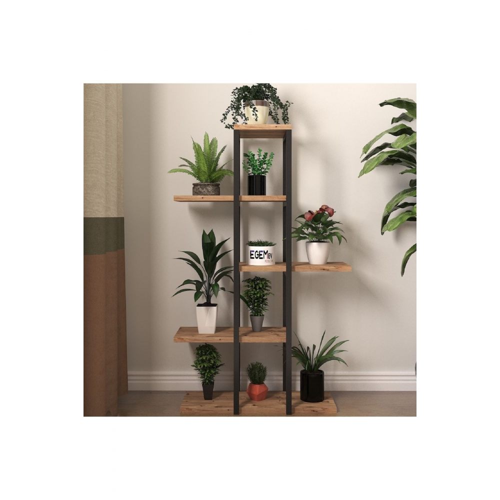 Odina Çiçeklik 5 Raflı Saksılık Dekoratif 5 Raflı Çiçeklik Metal Ahşap Saksılık Çiçek Rafı .