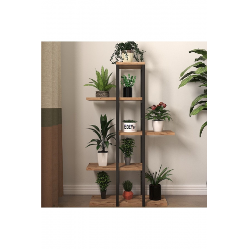 Odina Çiçeklik 5 Raflı Saksılık Dekoratif 5 Raflı Çiçeklik Metal Ahşap Saksılık Çiçek Rafı .