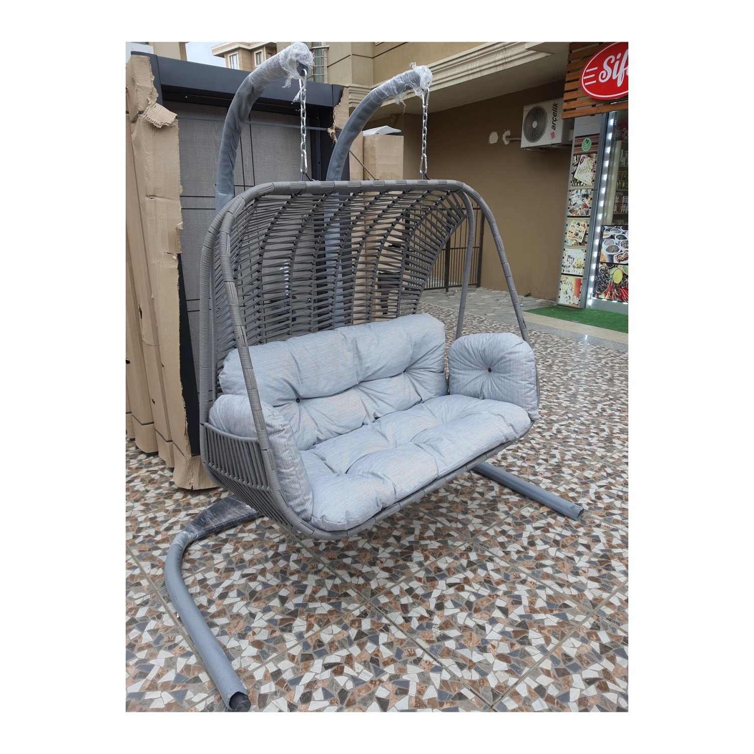 Çift Kişilik Salıncak Antrasit Renk, Bahçe-balkon Salıncağı (OTURMA MİNDERİ HEDİYEDİR)