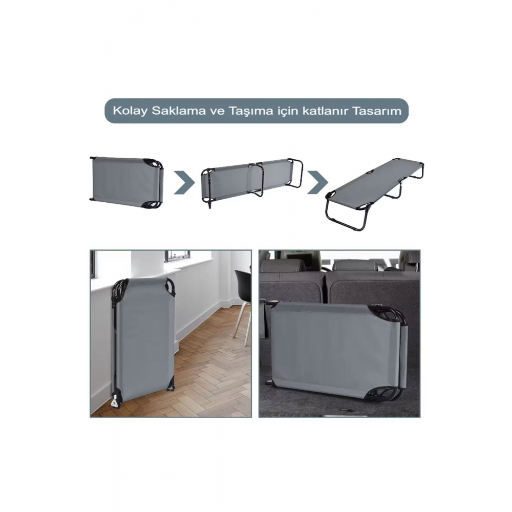 Gri Renk Katlanabilir Şezlong yatak Havuz Deniz ve Taşınabilir  Kamp Yatağı Dayanıklı ve Rahat