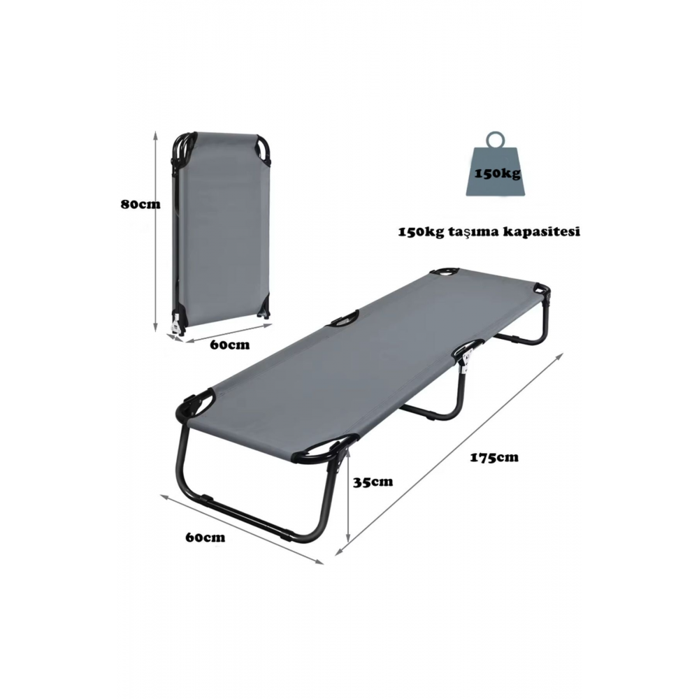 Gri Renk Katlanabilir Şezlong yatak Havuz Deniz ve Taşınabilir  Kamp Yatağı Dayanıklı ve Rahat