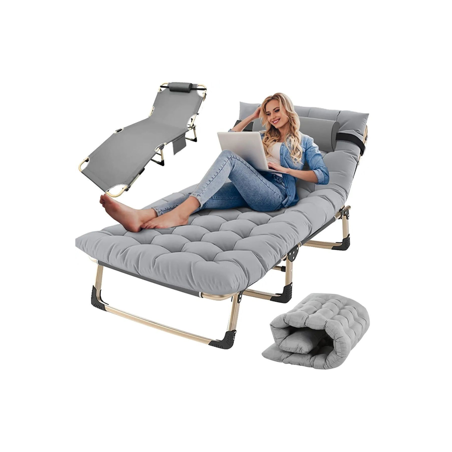 Katlanır Minderli Şezlong Kampet Plaj Yatağı 4 Kademeli Sandalyesi Oxfort Paslanmaz Yatak Şezlong