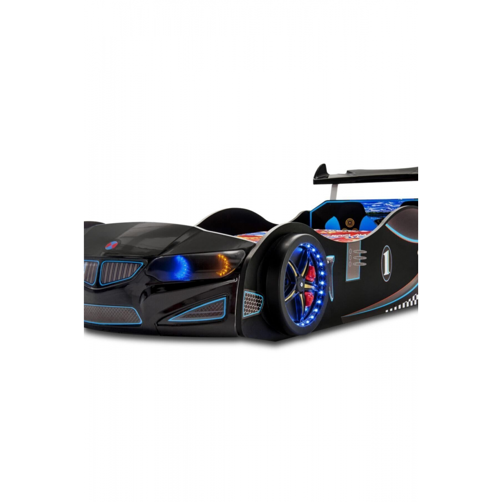 Bmw - Full - Araba Yatak - Araba Karyola - Tekerleri Ledli - Siyah