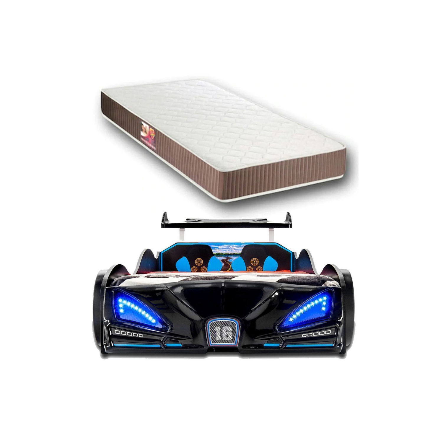 BUGATTI - Arabalı yatak, Araba yatak, Full Işıklı, Kumandalı, Sesli, - 90 x 1.90 cm Yataklı