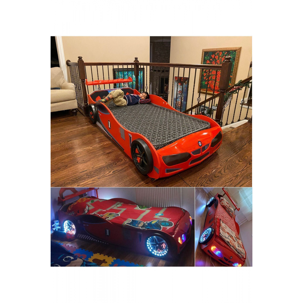 Gt1 - Bmw - Kırmızı Arabalı Yatak - Araba Karyola - M7 Serisi - Full Ledli